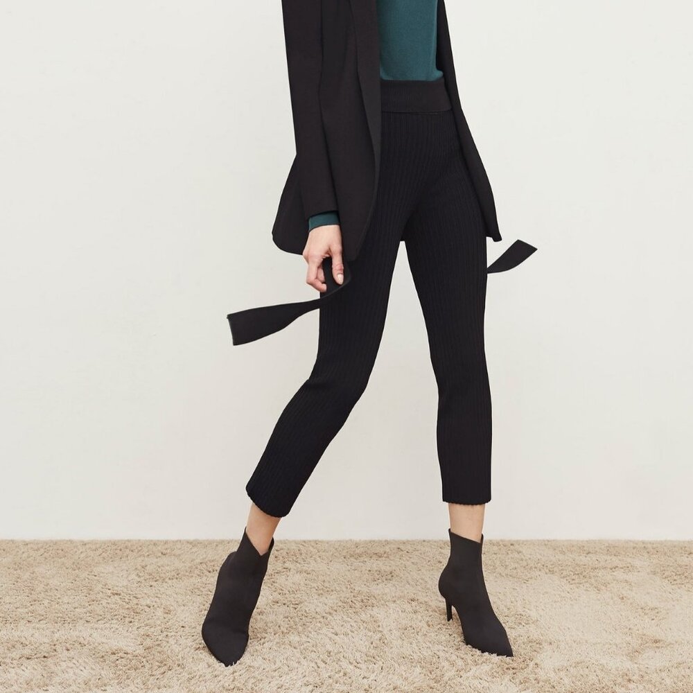 MM Lafleur L Finley Stretch Pant Ribbed Black Cropped Office Career Minimalist